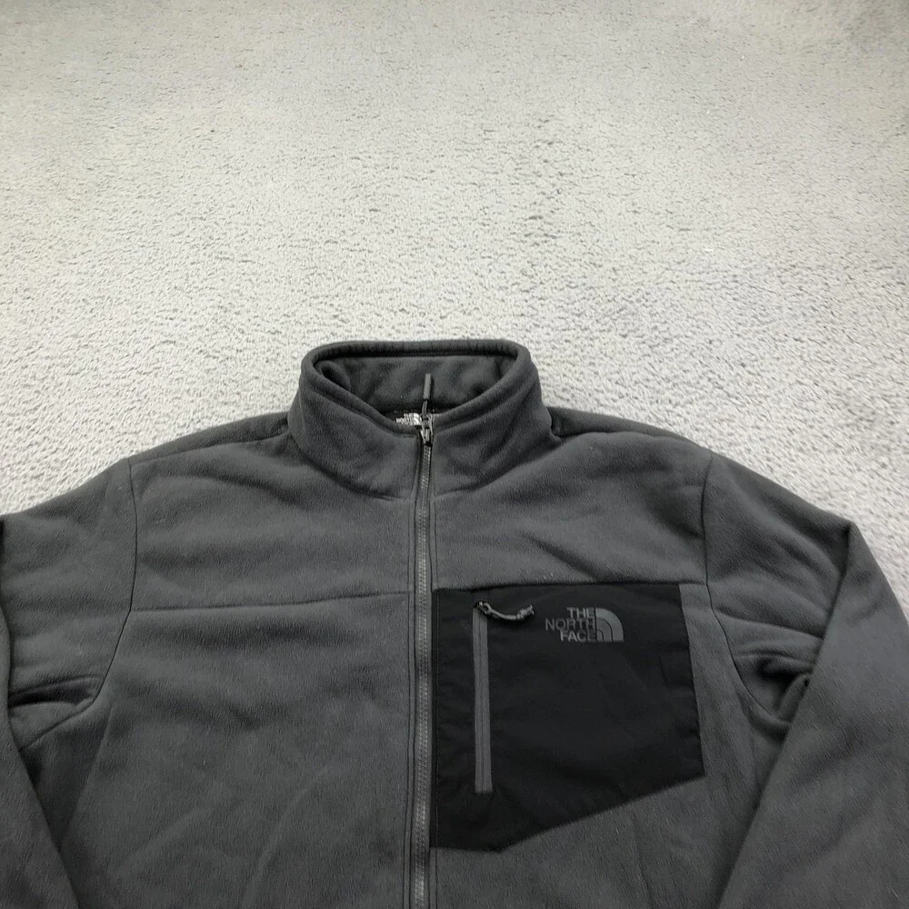 The North Face Jacket Mens Large Gray Fleece Full Zip Chest Pocket Outdoor